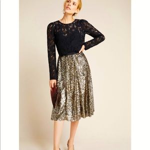 Anthropologie Maeve Orleans Sequin Midi Skirt
